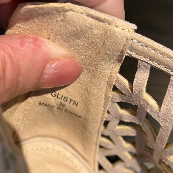 Fabulous Betsey Johnson cream with gunmetal bling caged peep toe 4” bootie. - Picture 11 of 16